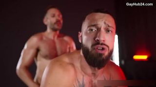 Bearded bitch sucking cock and gets fucked in ass