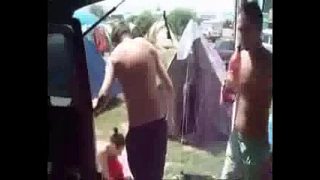 Guys on holiday flashing